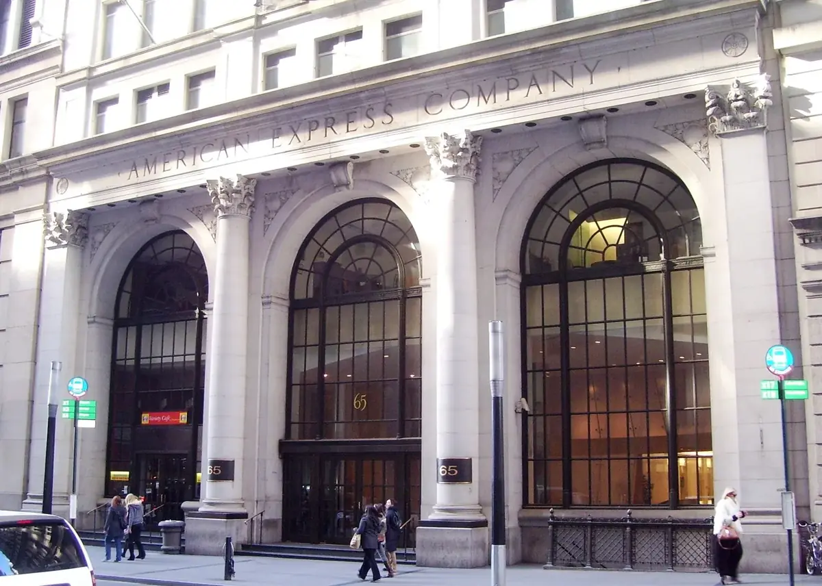 American Express Company Building 65 Broadway entrance: a building linked to American Express National  Bank