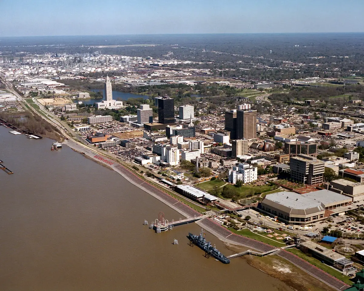 Baton Rouge Louisiana waterfront aerial view: the head-office city of Investar Bank