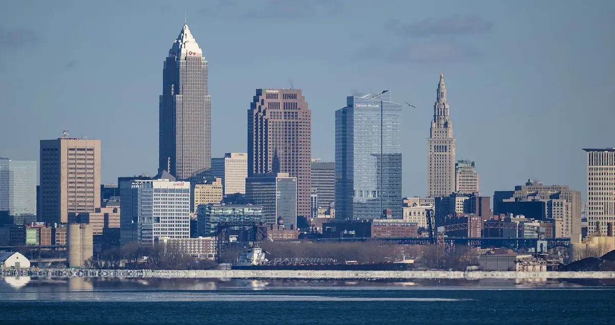 Cleveland skyline from Lakewood Park, January 2026: the head-office city of Third Federal Savings and Loan Association of Cleveland