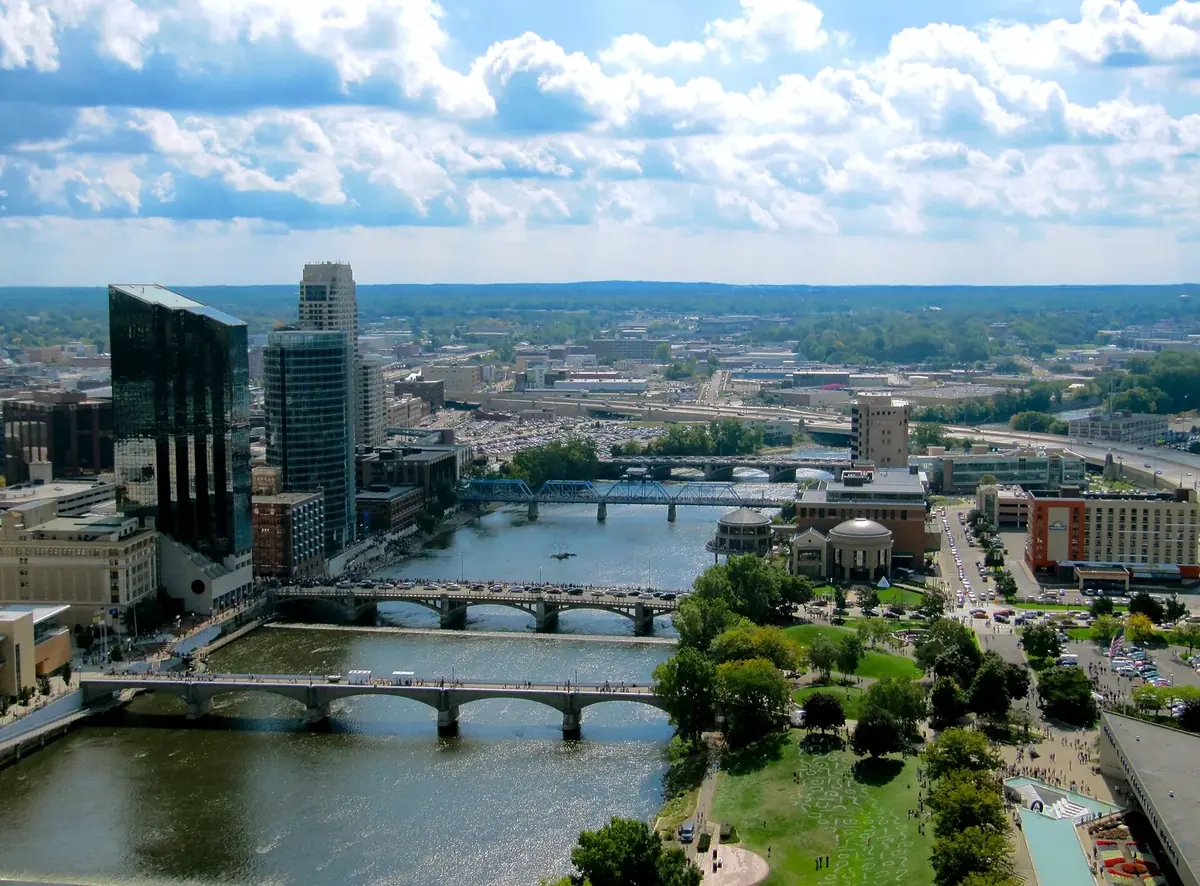 Downtown Grand Rapids from River House: the head-office city of Mercantile Bank