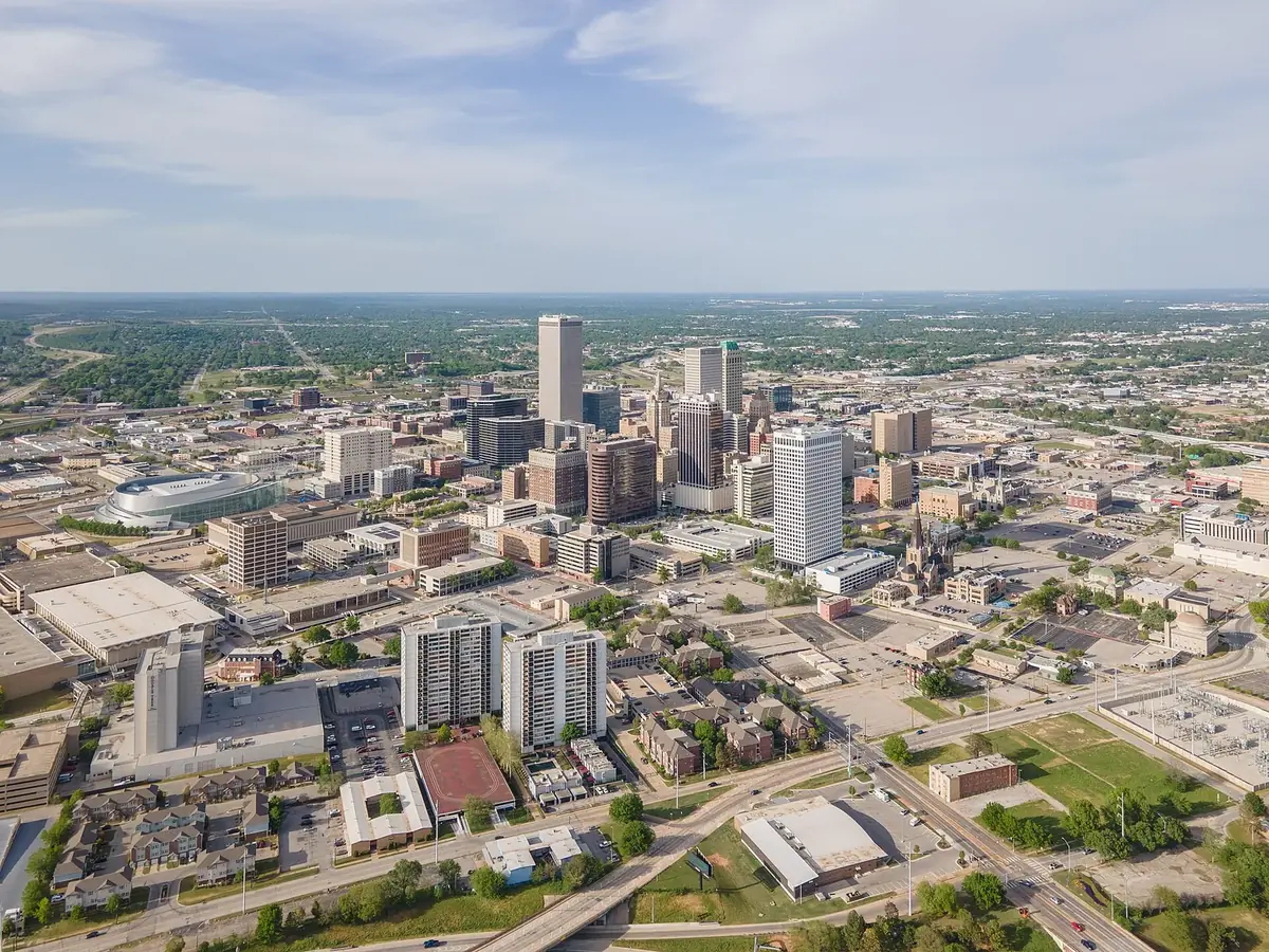 Tulsa skyline aerial, April 2023: the head-office city of BOKF